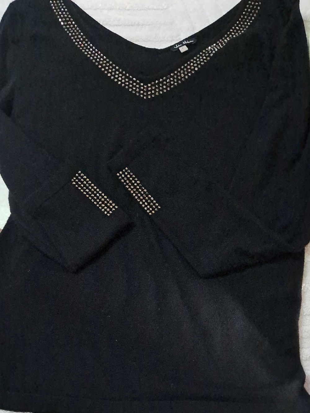 Black V-Neck Sweater with Gold Stud Trim by Milano